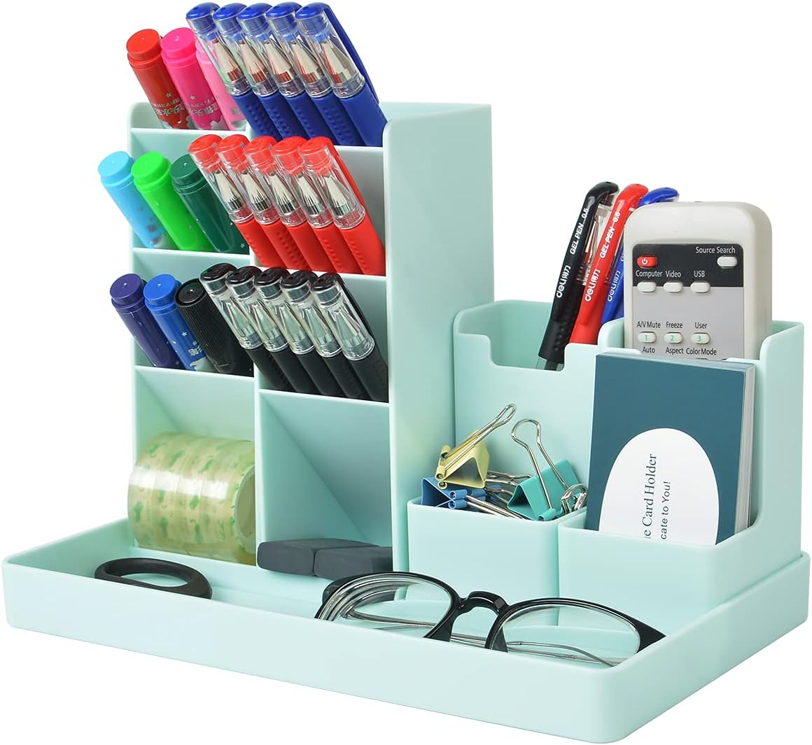SAMAZAMA Pen Organizer for Desk, Office Supplies Desk organizers and Accessories, Multi-Functional DIY Pen Holder, Desktop Stationary Organizer Caddy, Supply Organizers for Office, School, Home, Blue - Image 1
